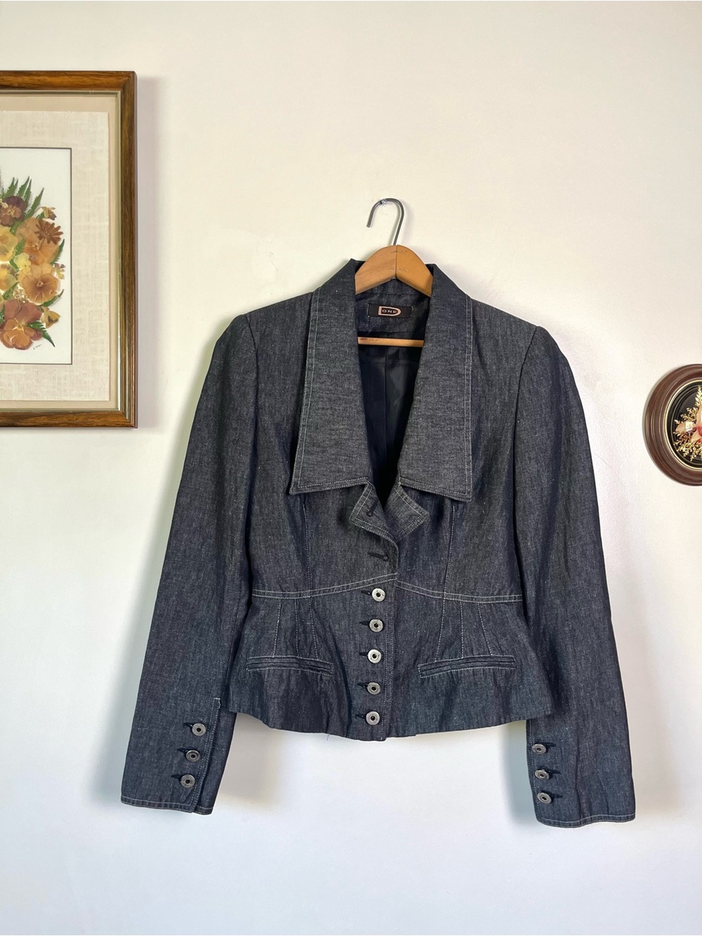 Y2K one Linen Cotton Blend Charcoal Blazer Suit Jacket